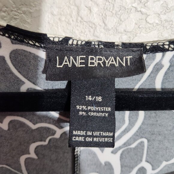 Lane Bryant Dress 14/16 Black White Floral Print Polka Dot Short Sleeves Floral - Picture 2 of 13